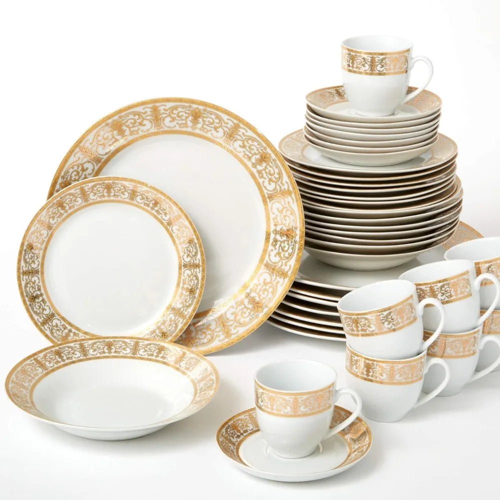 40-Piece Premium Golden Porcelain Dinnerware