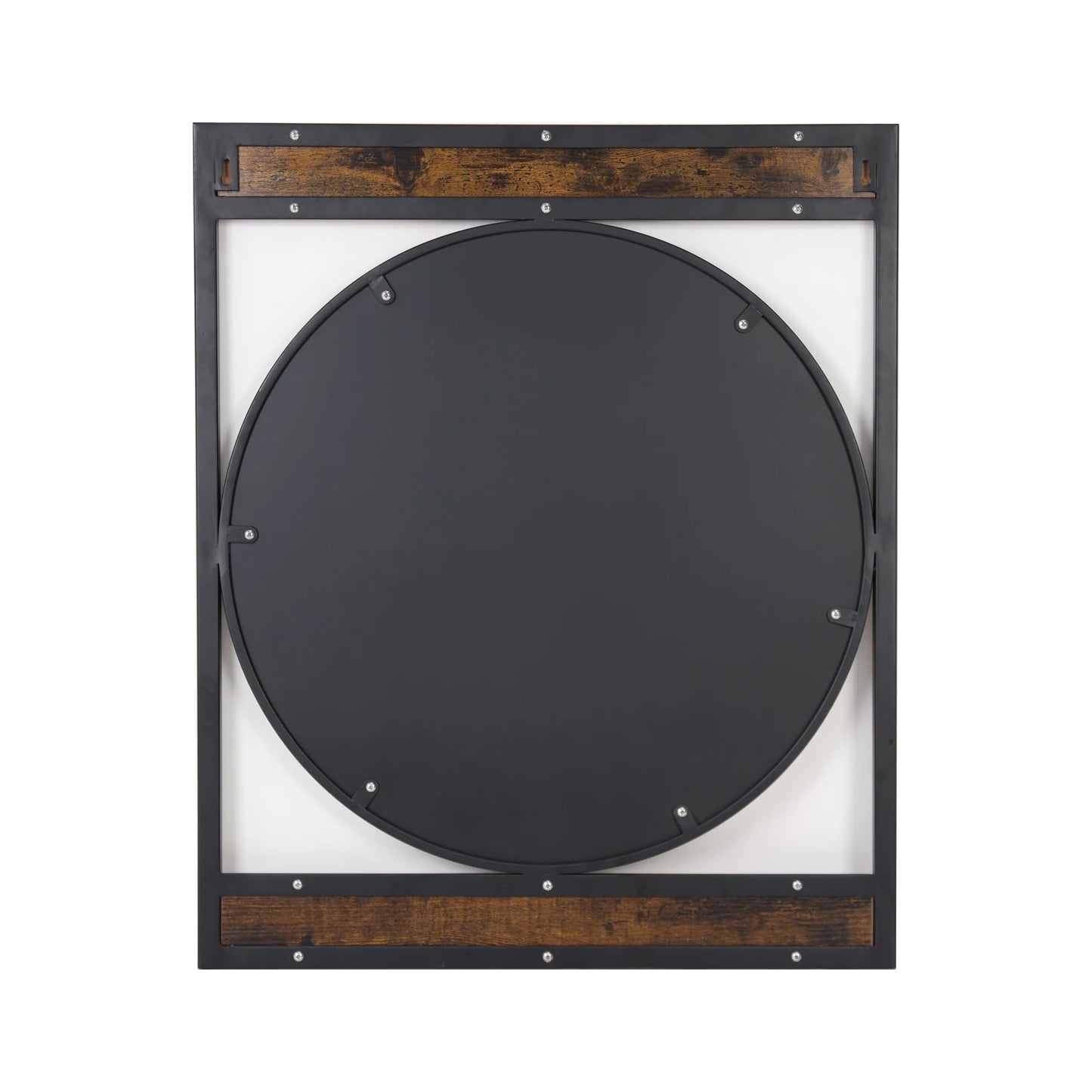 Industrial Metal Wood Frame Wall Mounted Mirror