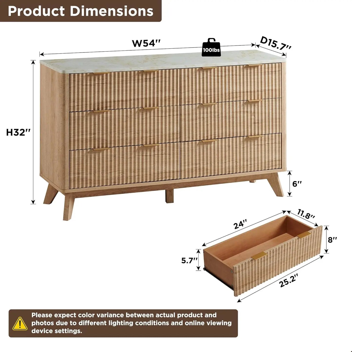 Fluted 6 Drawers Modern Chest Of Drawers