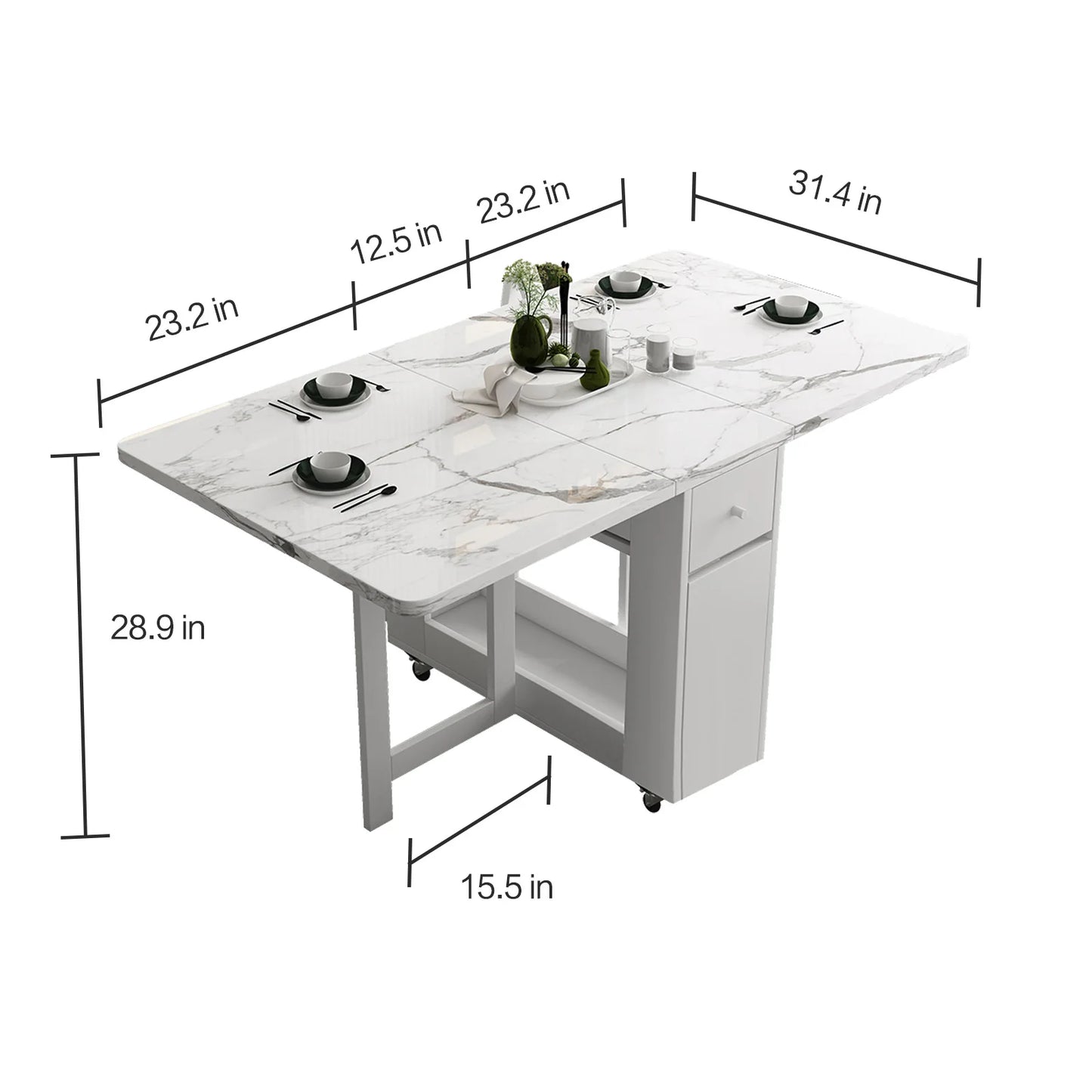 Dining Table With Storage Rack & 2 Drawers