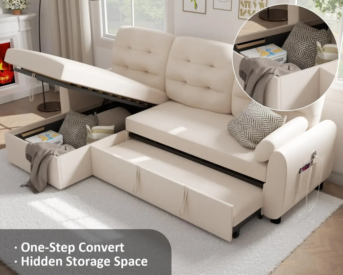 Sectional Sofa Couch Sleeper Bed