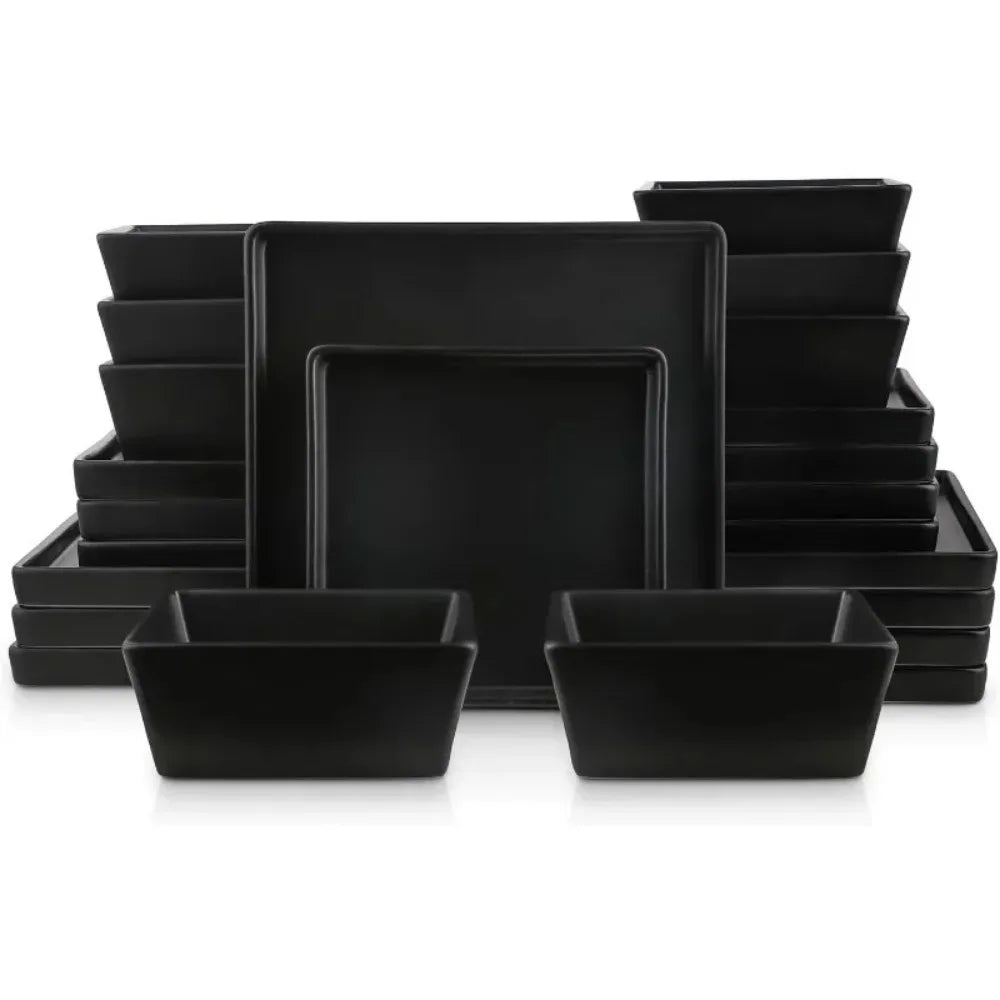 24 Pieces Stoneware Square Dinnerware Set