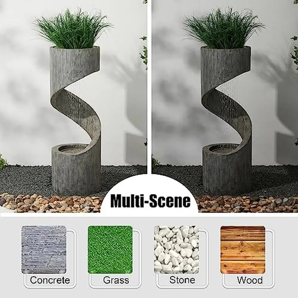 Outdoor Water Fountain Curved Stone Planter