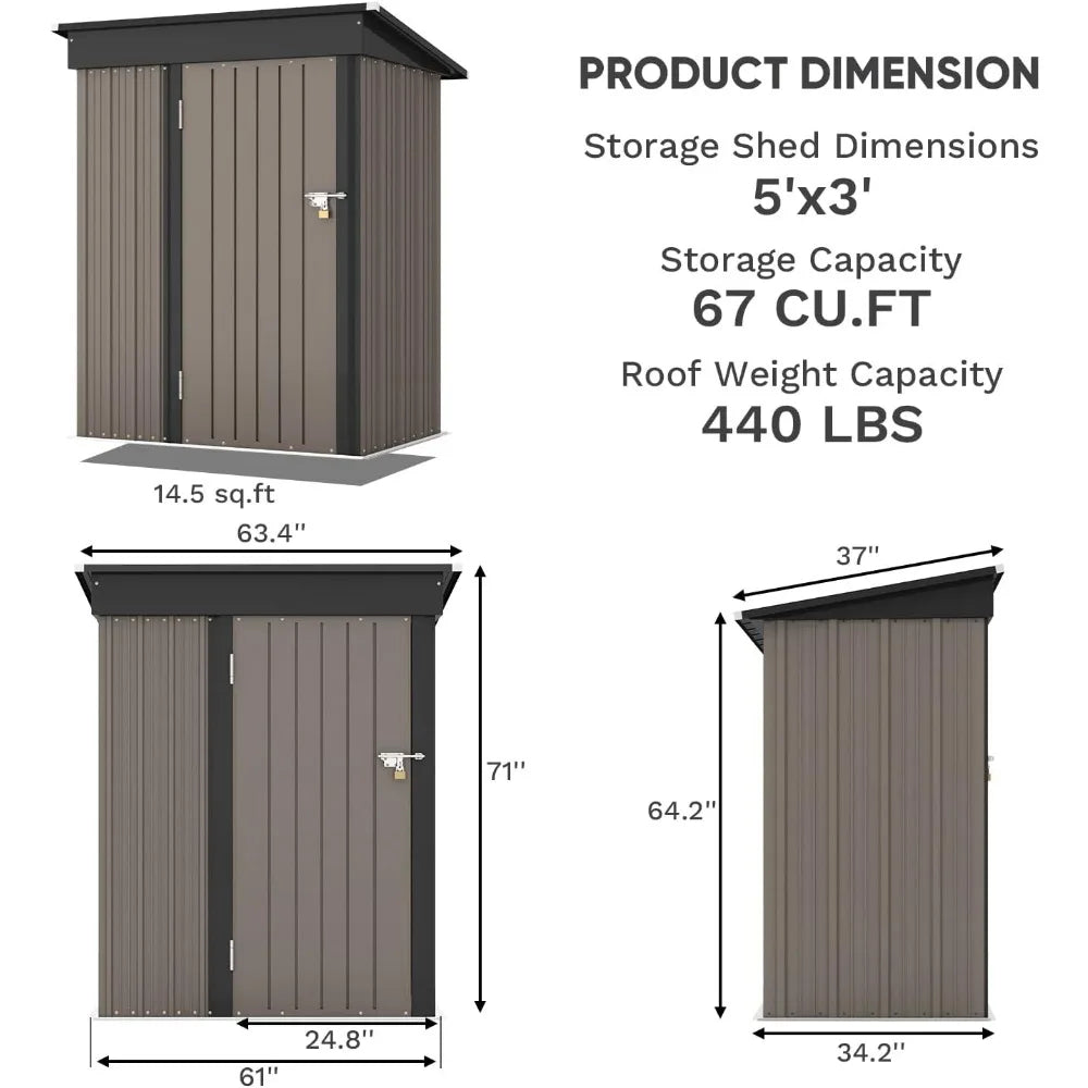 5x3 FT Tool Shed, Sloping Roof Lockable Door