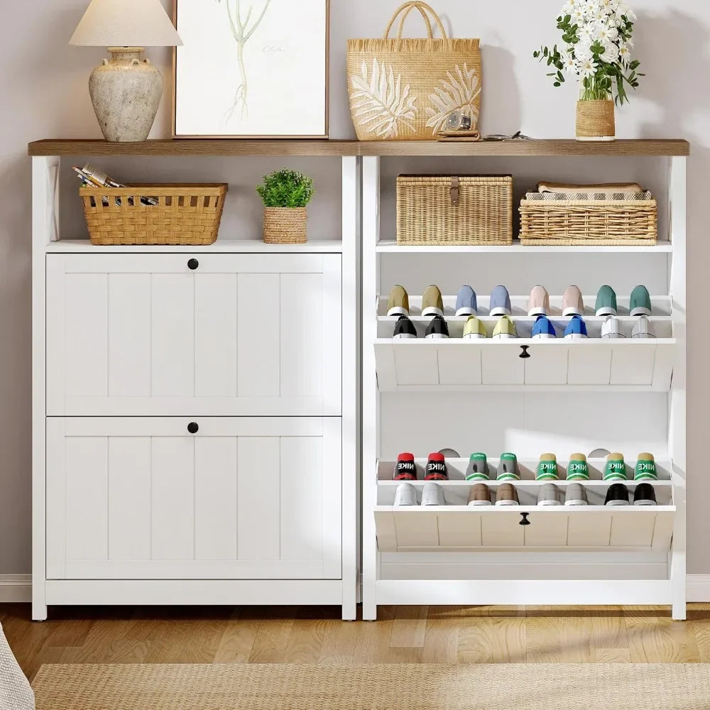 Entryway Shoe Storage Cabinet With Open Shelves