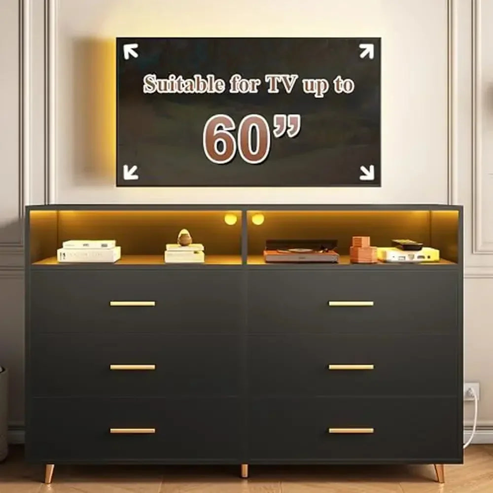 Black Wood Dresser With LED Lights