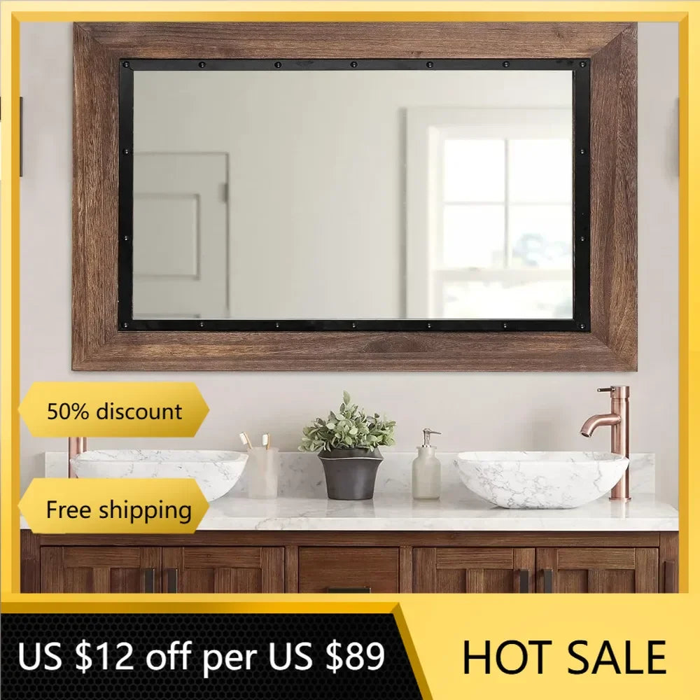 Natural Wood and Iron Vanity Mirror