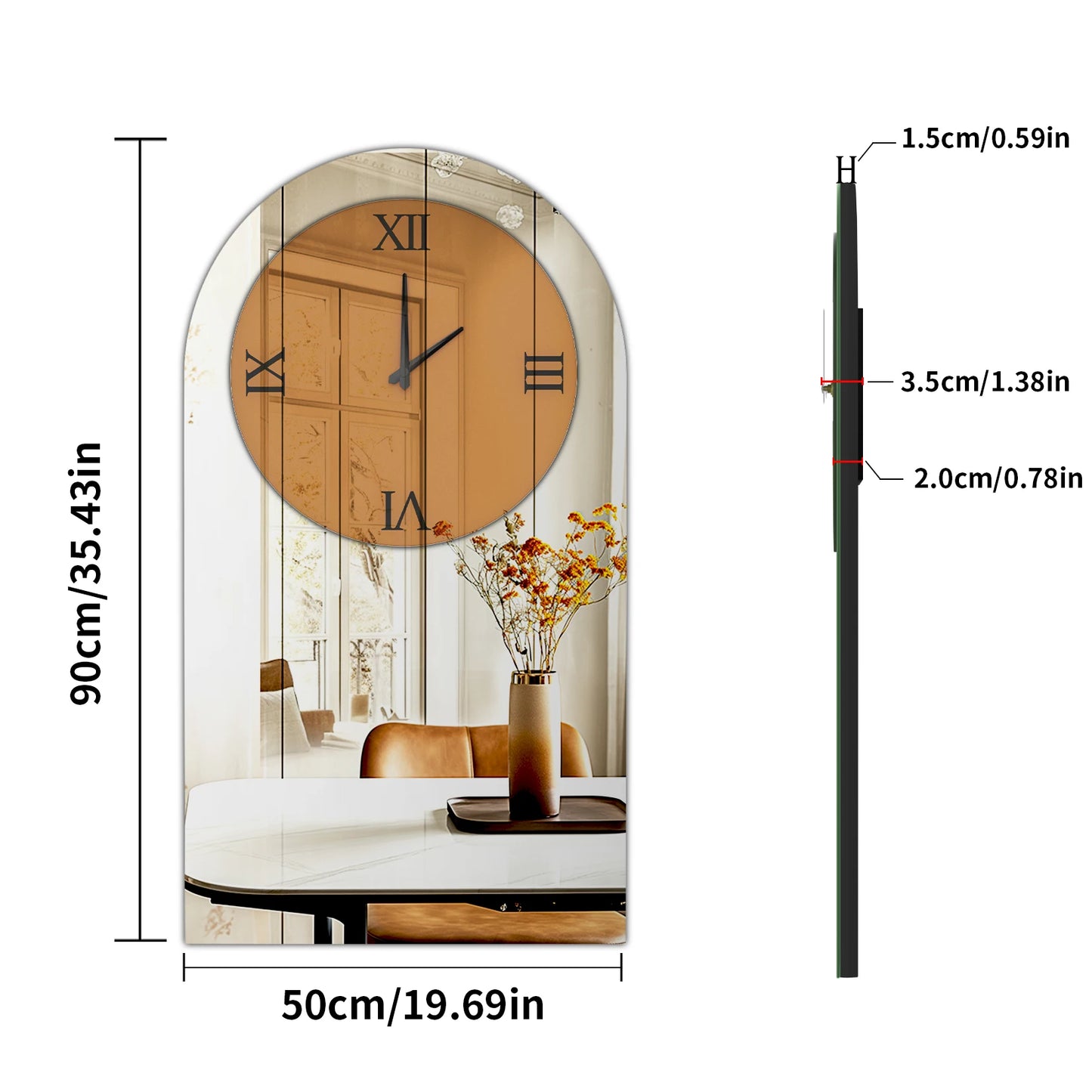 Arched Tinted Glass Wall Mounted Clock