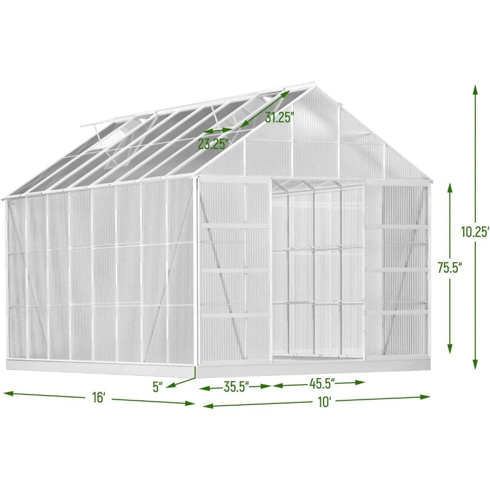 10' x 16' Greenhouse w/Adjustable, Roof Vent, Sliding Door