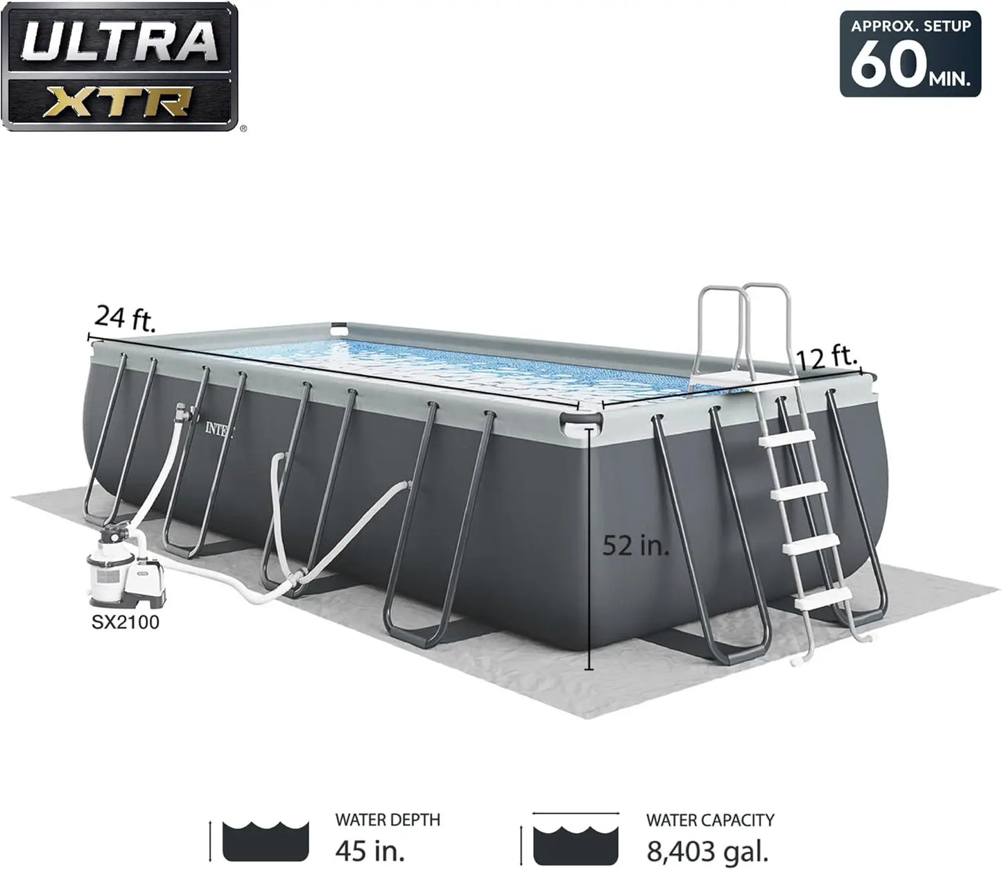 Deluxe Rectangular above Ground Swimming Pool Set