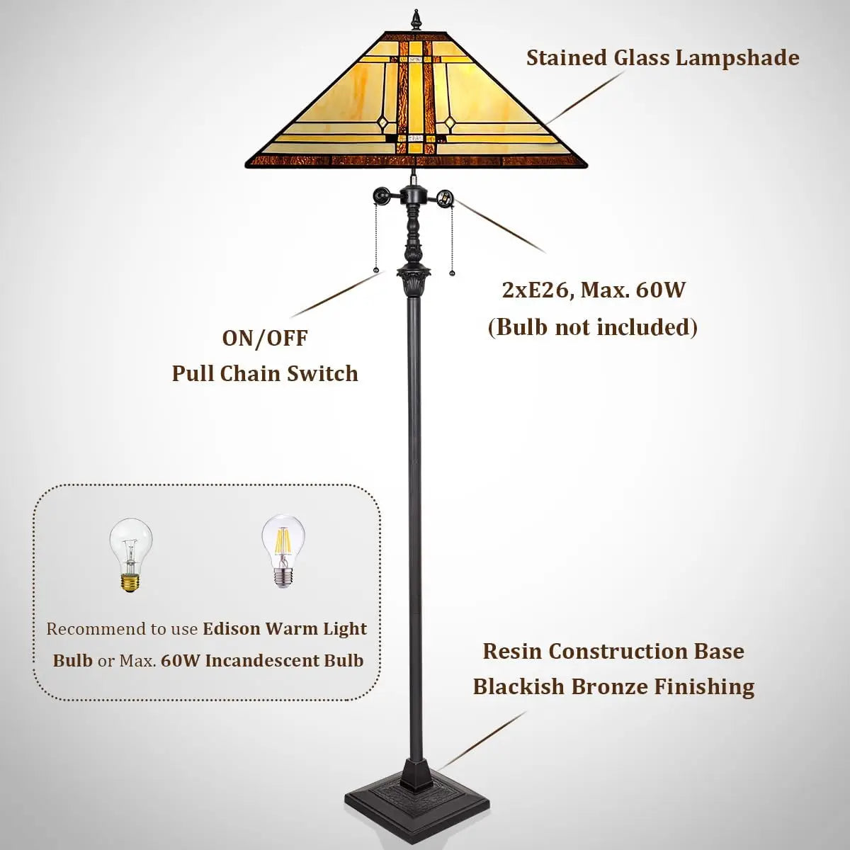 Cream Color Stained Glass Floor Lamp