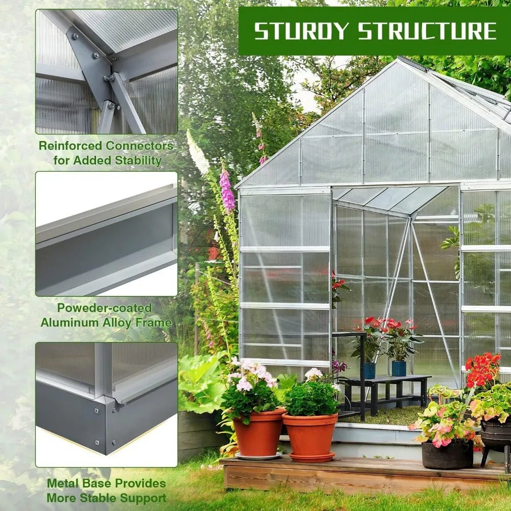 Greenhouse with Adjustable Roof Vent, Sliding Door