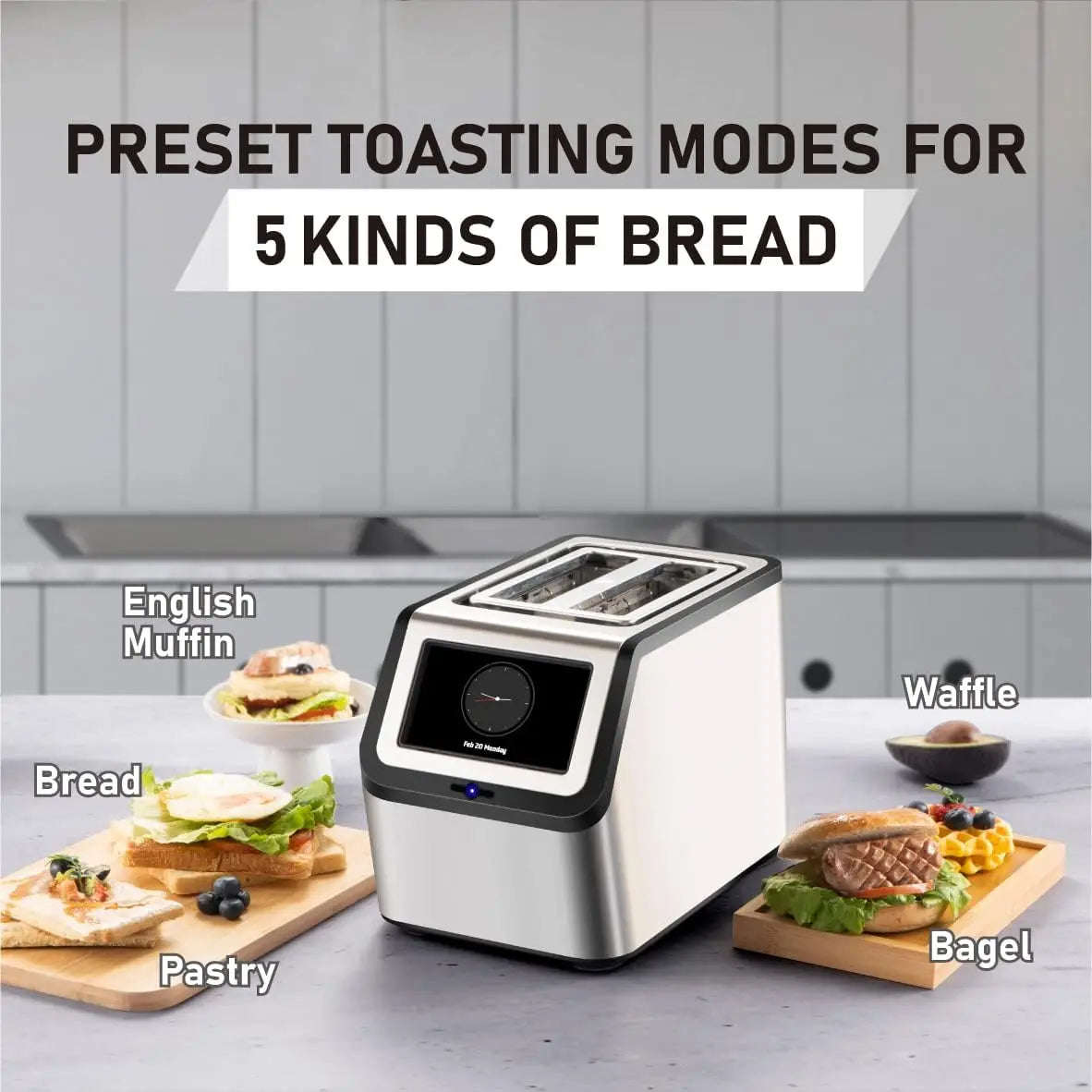 Smart Toaster, Slice,High-speed Automatic Settings, Bagel English Muffins Toast Pastry Waffles Bre