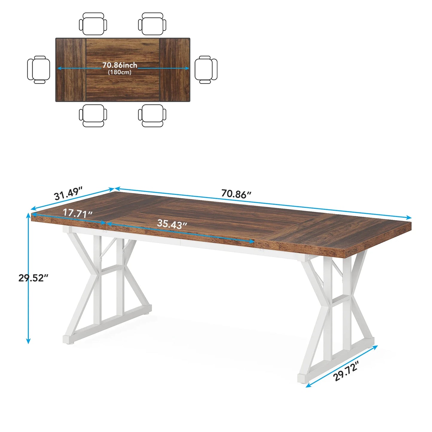 70.8-Inch Rectangular Wood Dining Table, 6 People