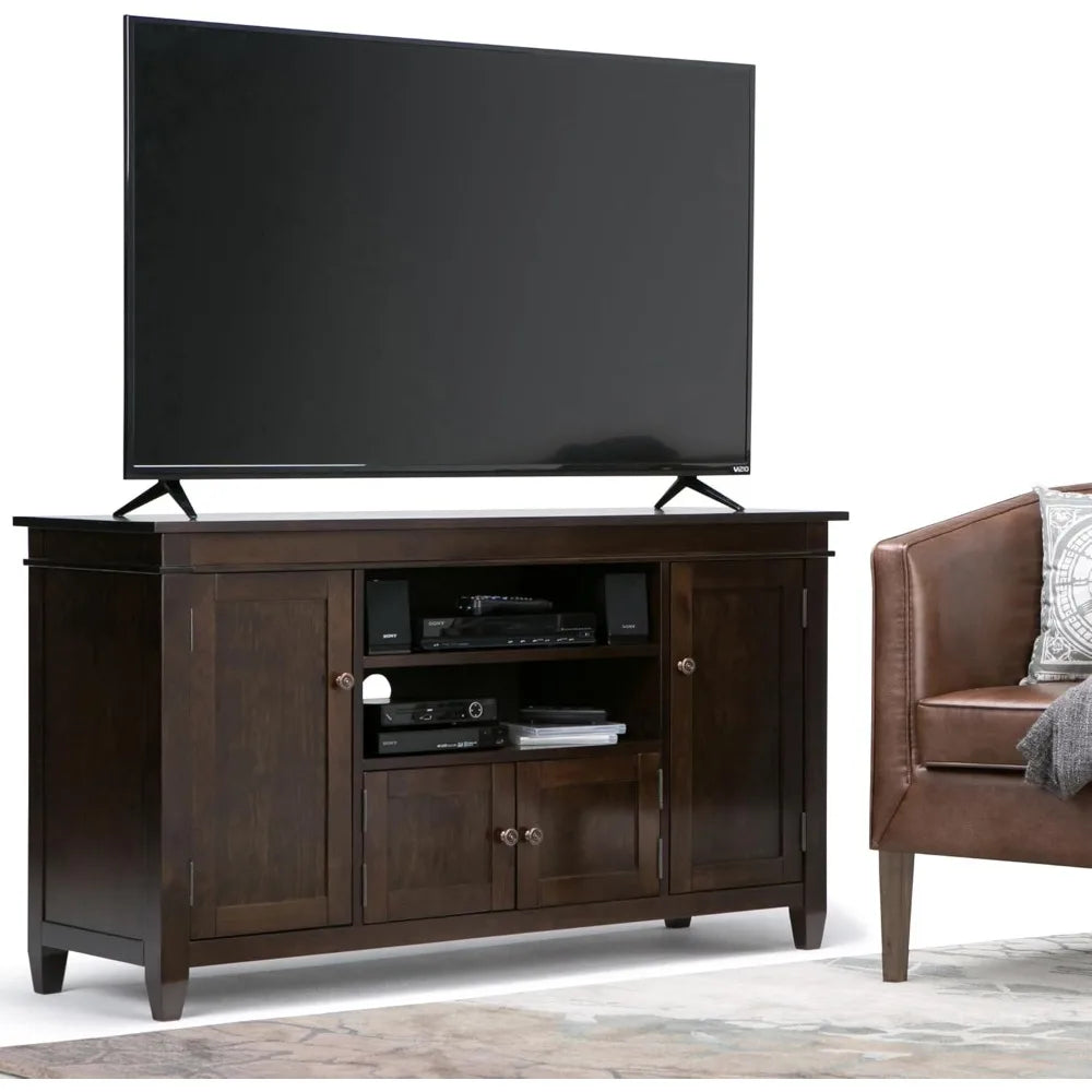 Carlton SOLID WOOD Universal TV Media Stand, 54 Inch Wide, Contemporary, Living Room Entertainment Center