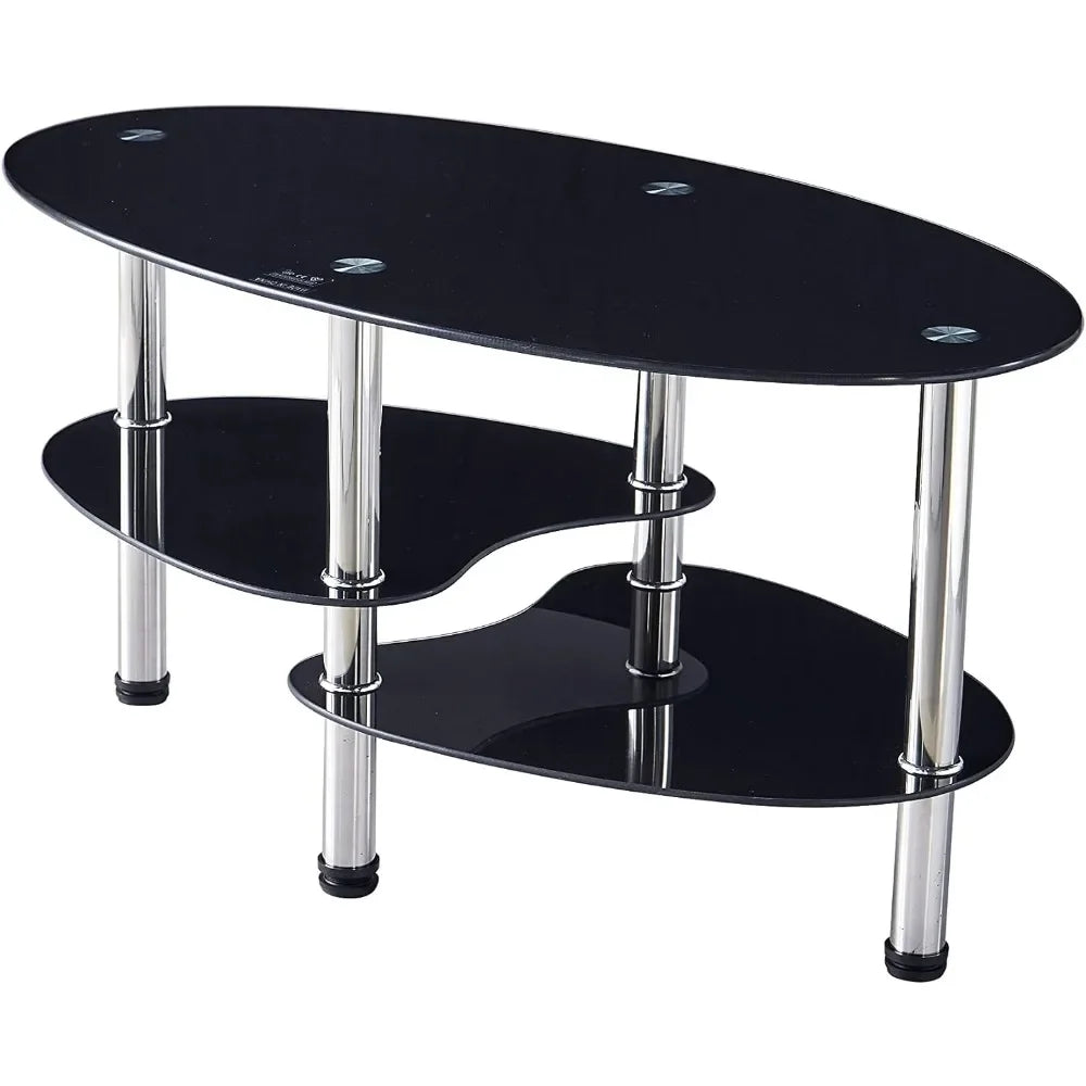 Oval-Shaped Glass Tea Table (Black)