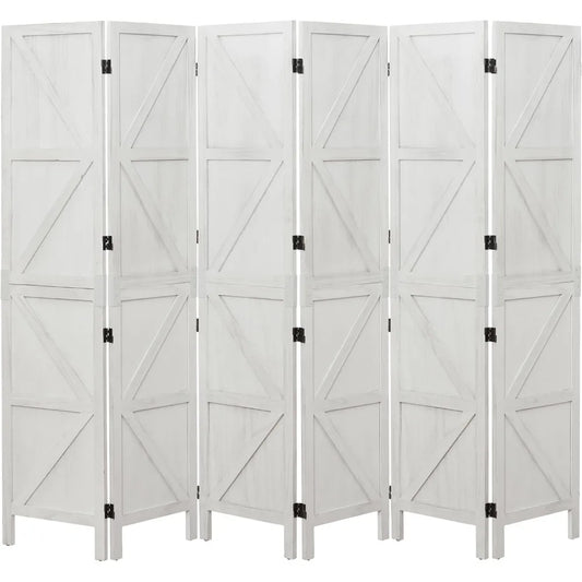 Room Divider, 6 Panel Tall Folding Privacy Screens, White, Wood Freestanding Partition Wall Dividers, Temporary Wall