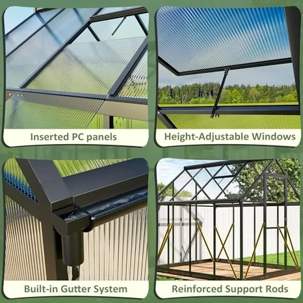 Polycarbonate Aluminum Walk-in Greenhouse Ventilation Security