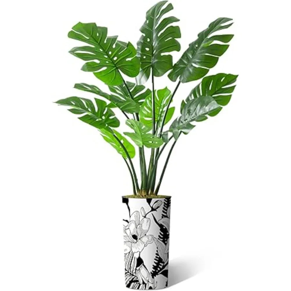 Flower Pattern Planter, Fake Monstera Silk Tree