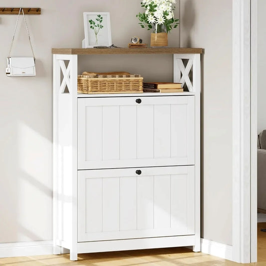 Entryway Shoe Storage Cabinet With Open Shelves