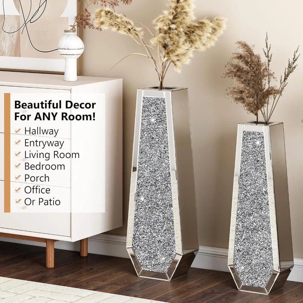 Home Decor Crushed Diamond Tall Floor Vase