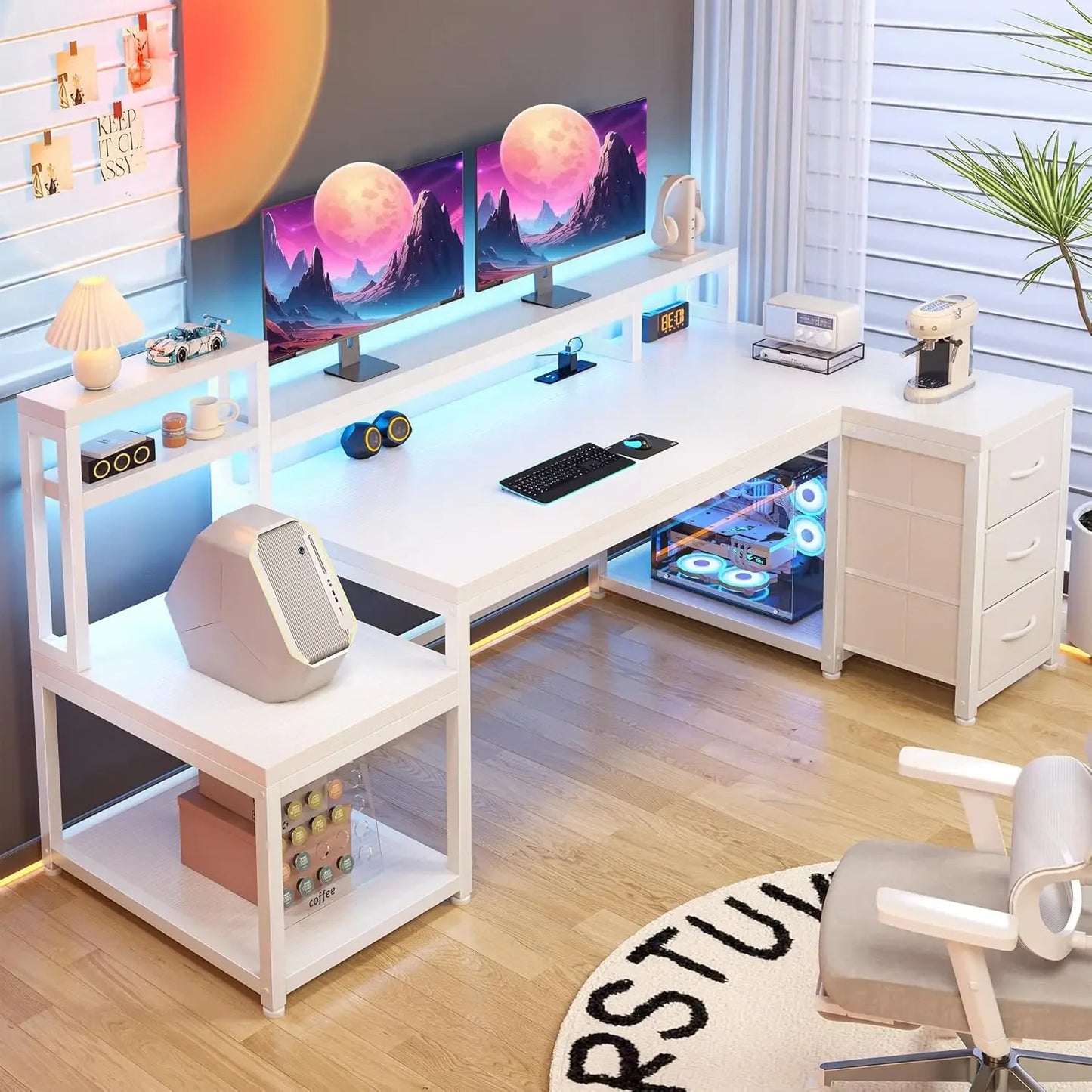 Reversible Gaming Desk with  Outlet & Lights