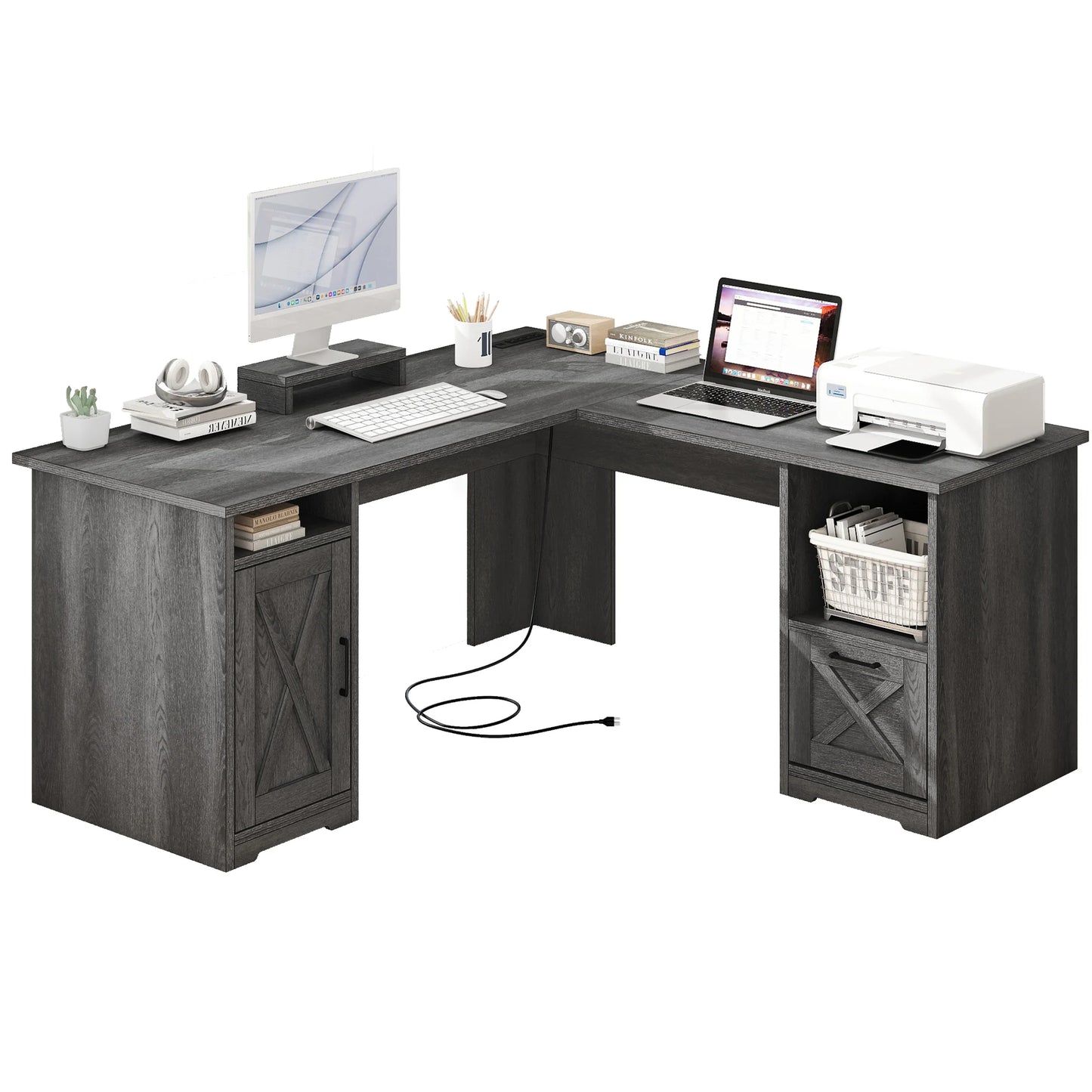 Executive Desk with File Cabinet, Outlets