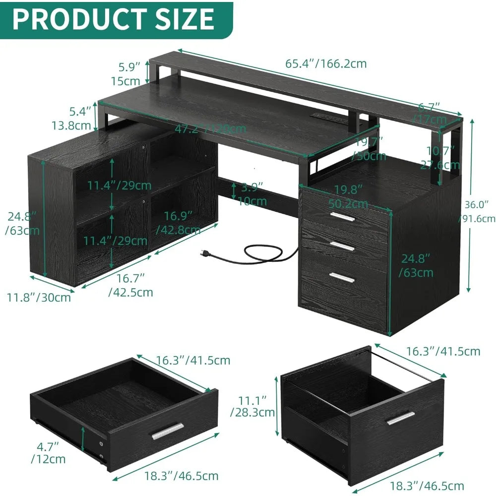 L Shaped Desk with 3 Drawers