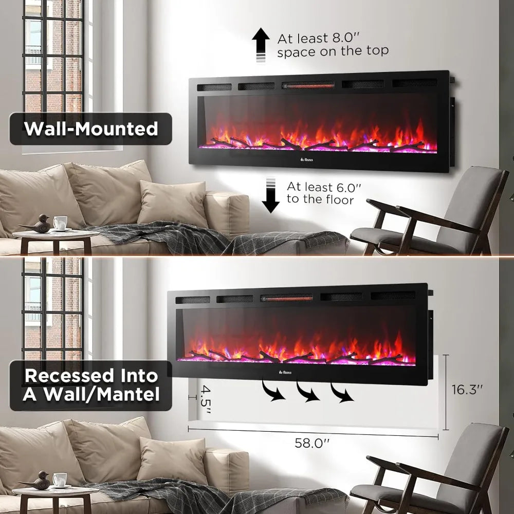 WiFi Infrared Electric Fireplace with Realistic Flame