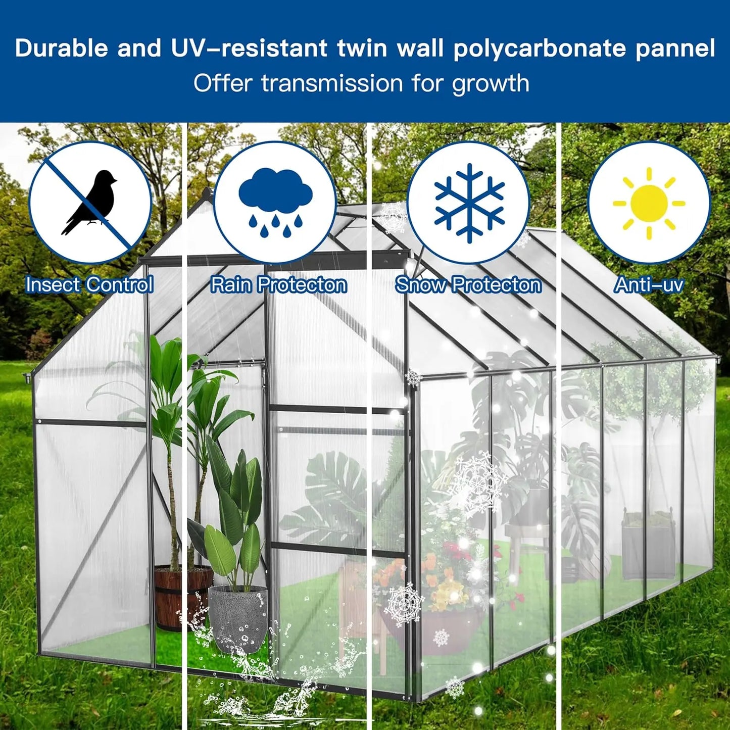 6x12 FT Backyard Heavy Duty Greenhouse with Vents