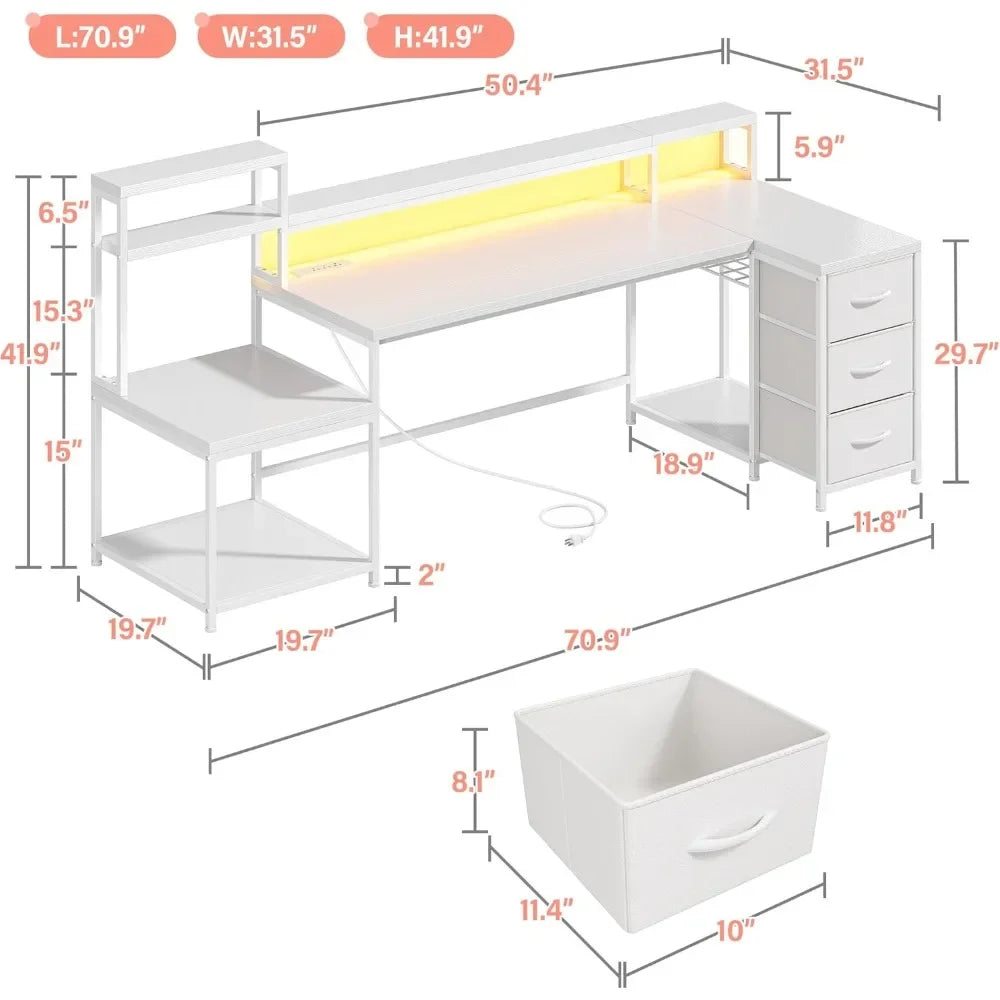 Reversible Gaming Desk with  Outlet & Lights