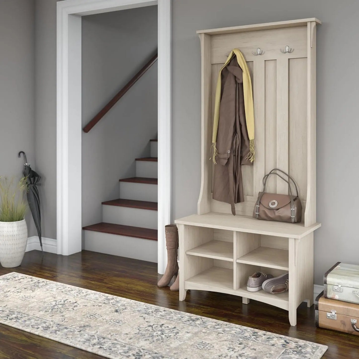 Hall Tree with Shoe Bench | Entryway Storage Set | Mudroom Organizer