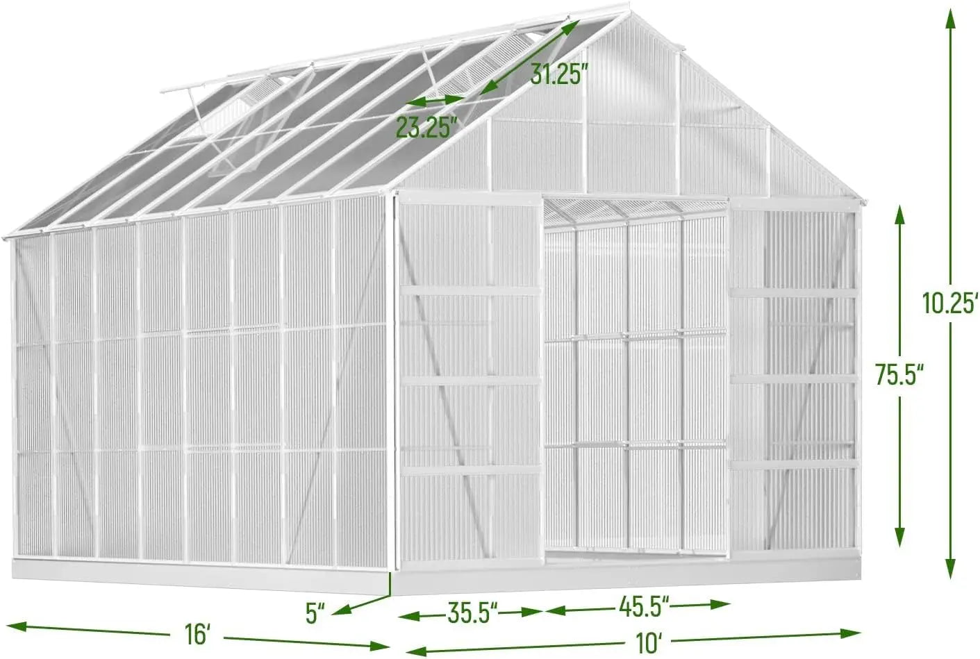 10' x 16' Aluminum Greenhouse with Adjustable Roof Vent