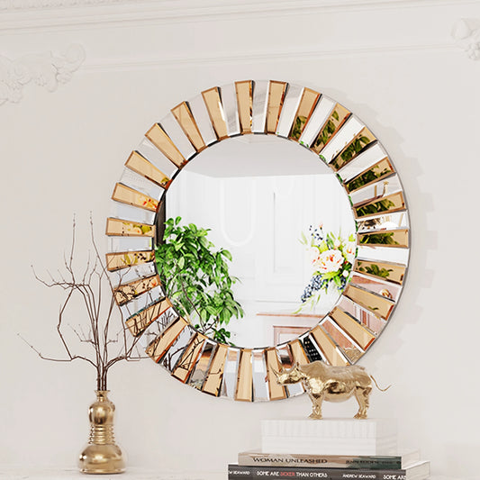 Decorative Round Sunburst Wall Mirror Beveled Edge