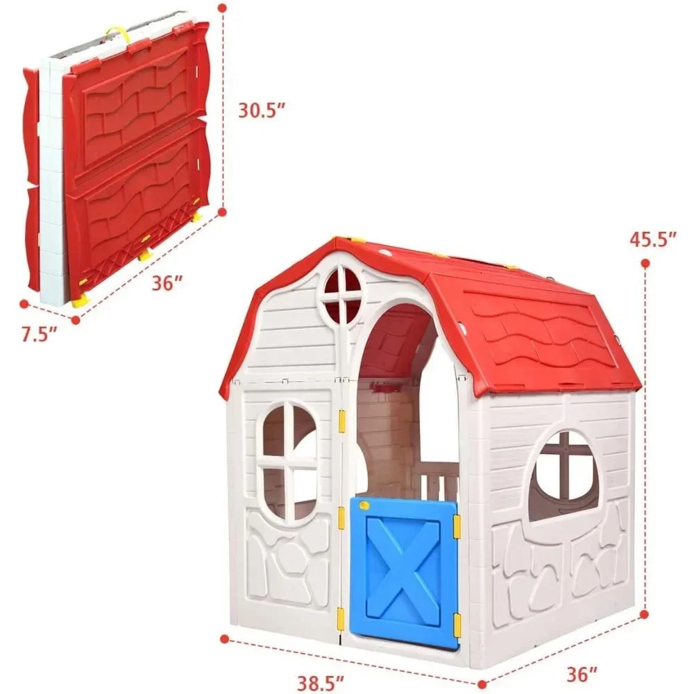 Foldable Playhouse, Portable Game Cottage w/ Windows, Door