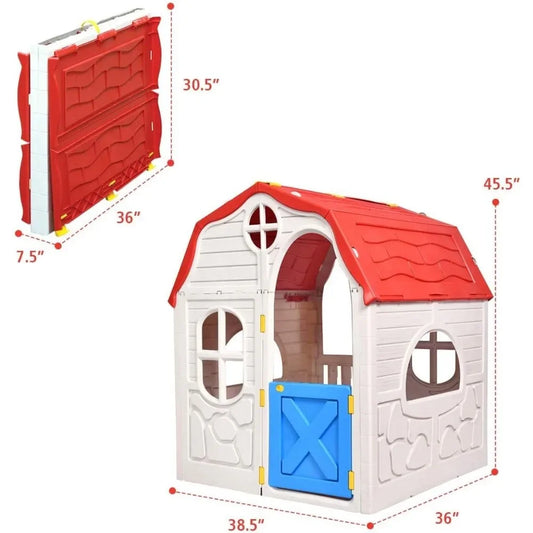 Foldable Playhouse, Portable Game Cottage w/ Windows, Door