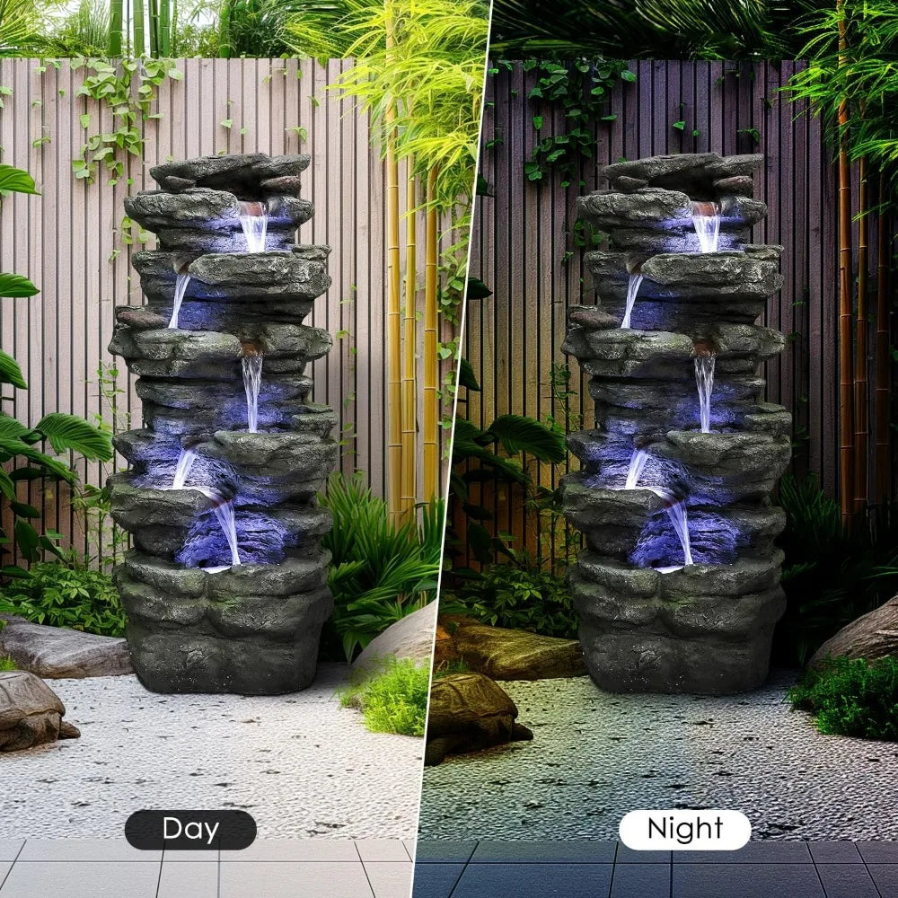 6-Tiers Cascading Rock Outdoor Water Fountain