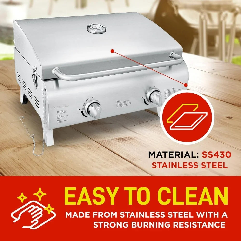 Steak Grill w/Foldable Legs & Wind-Proof Lid