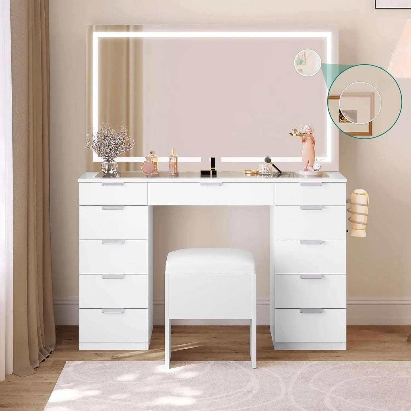 Vanity with Lighted Mirror & Power Outlet