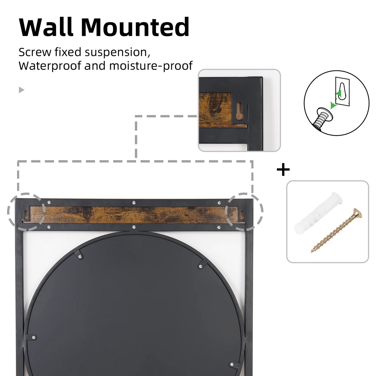 Industrial Metal Wood Frame Wall Mounted Mirror