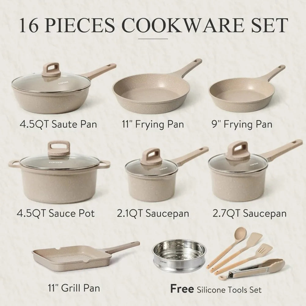 16Pcs Kitchen Cookware Set Pot and Pan