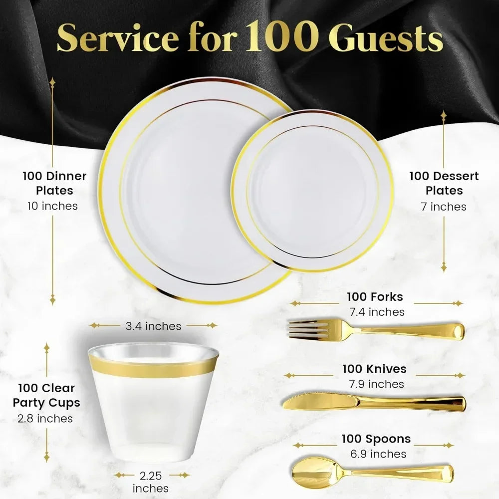 600 Piece Gold Disposable Dinnerware Sets