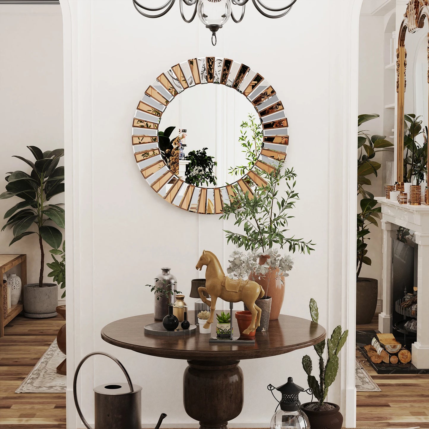 Decorative Round Sunburst Wall Mirror Beveled Edge