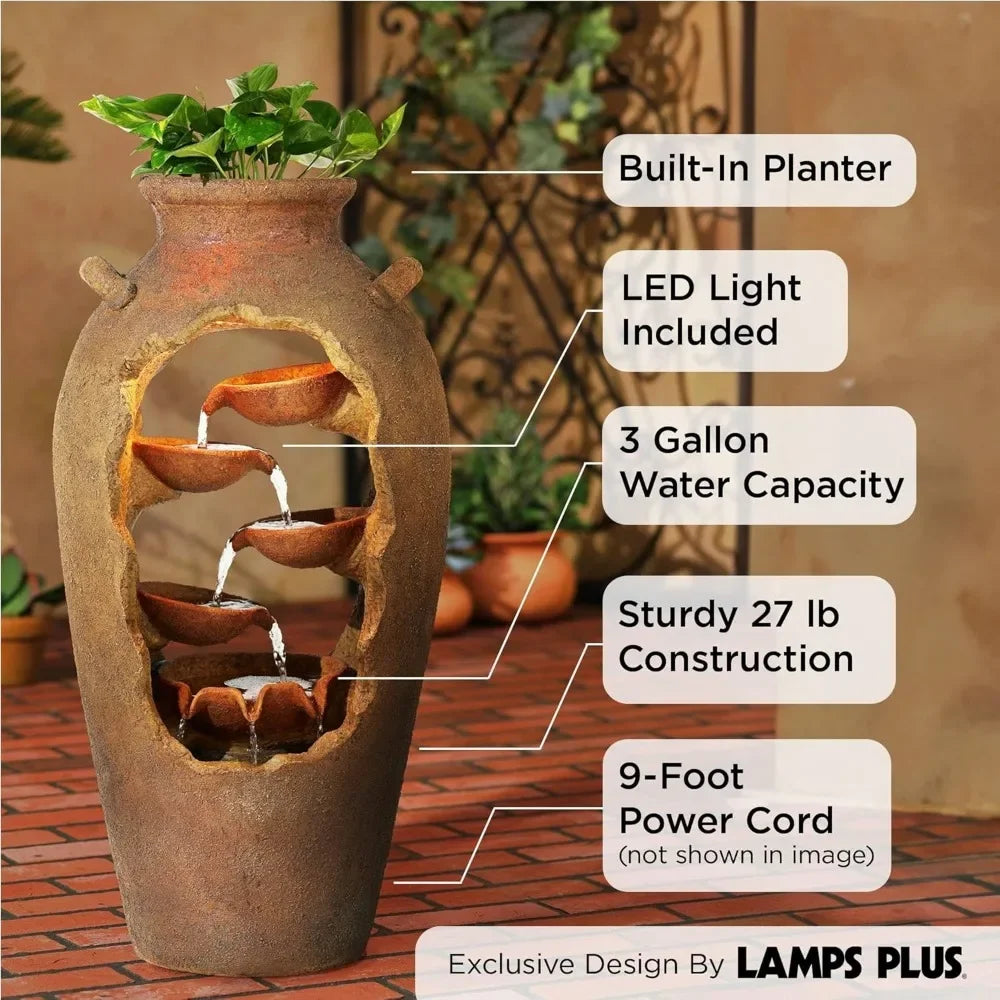 Cascade Rustic Outdoor Floor Urn Waterfalls Fountain