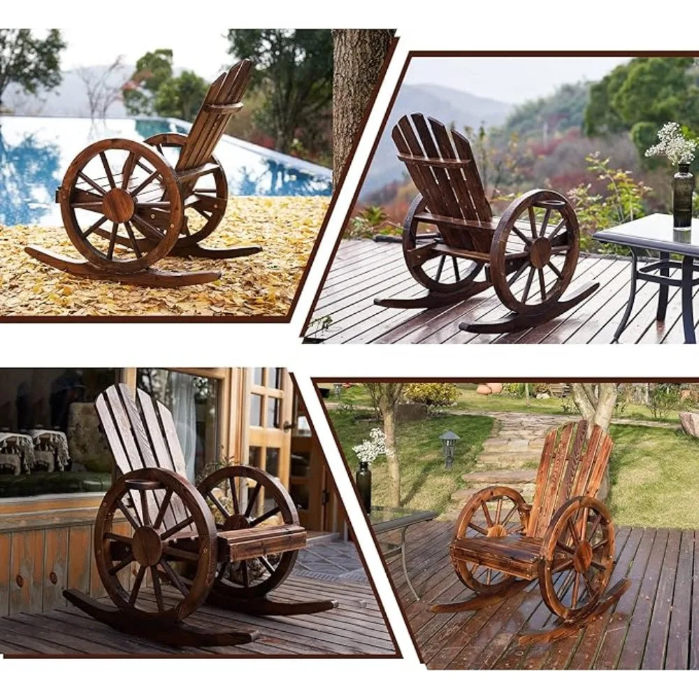 Outdoor Wood Rocking Chair With Slatted Design