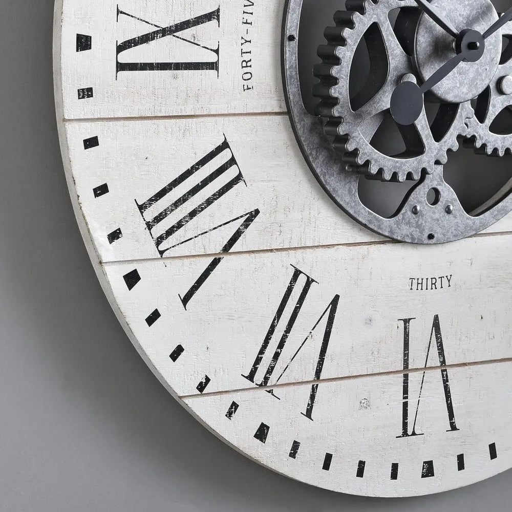 White Shiplap Gears Wall Clock