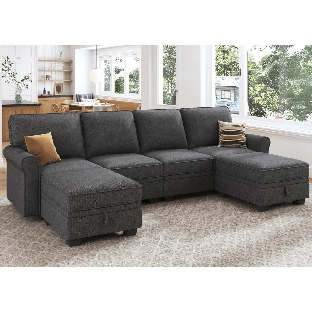 Sectional Sofa with Storage Seat U Shaped Sectional Couch with Reversible Chaise Convertible Sectional Couch for Living