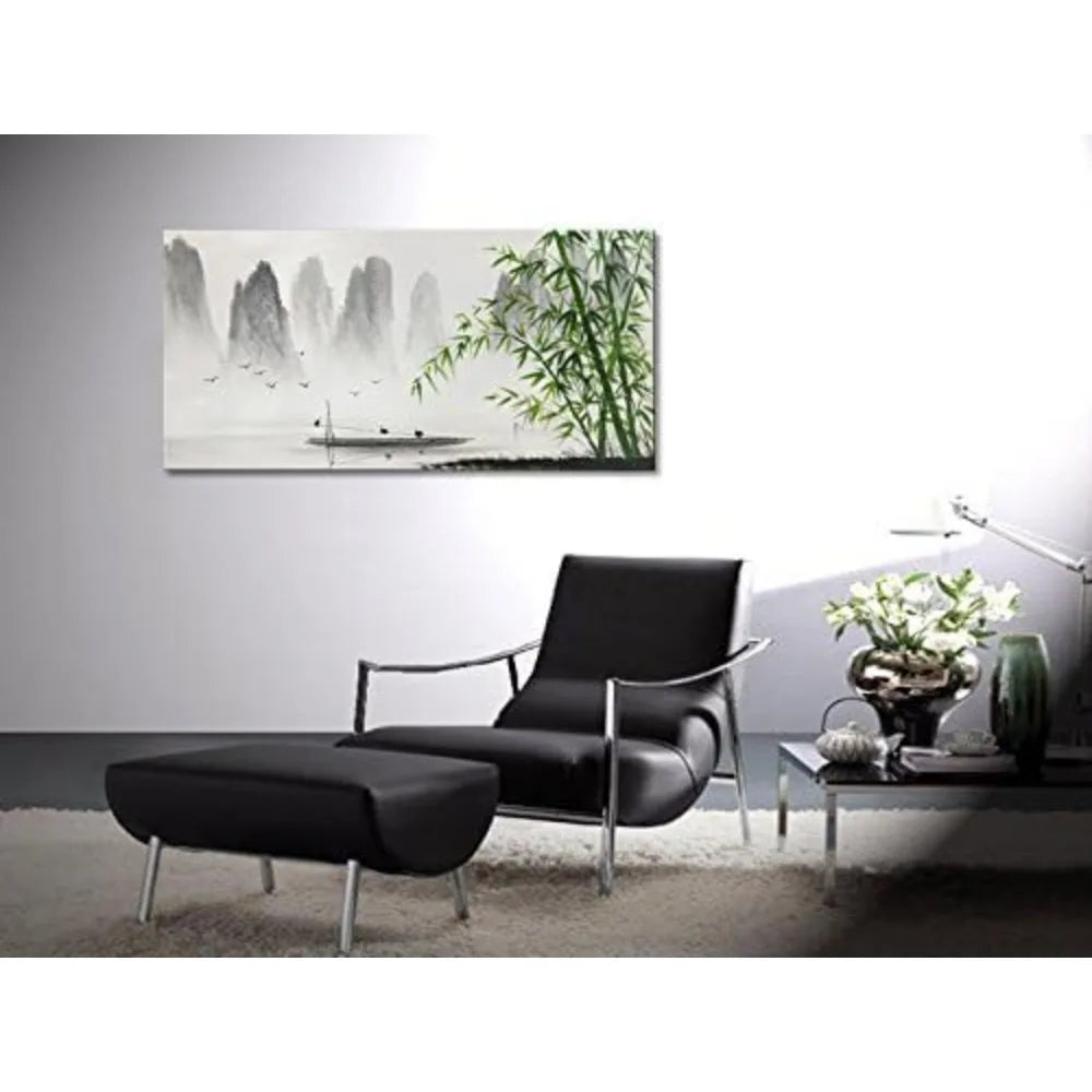 Large Hand Painted Black & White Modern Landscape