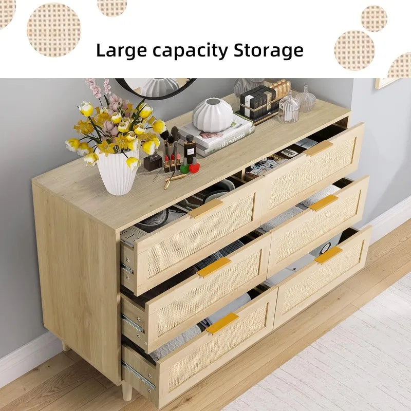 6 Drawer Rattan Dresser