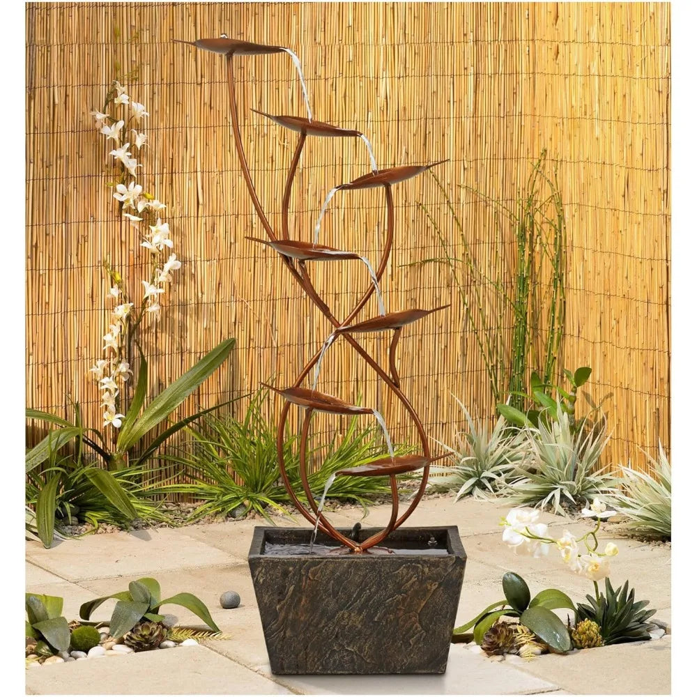 Curved Leaves Modern Outdoor Floor Water Fountain